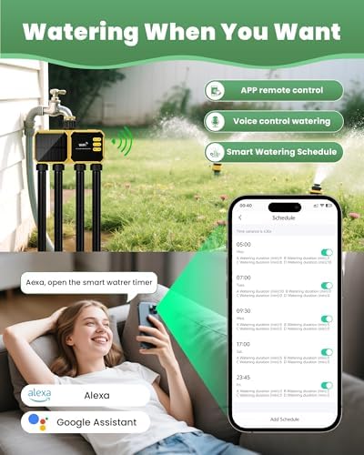 4 Zone Solar WiFi Sprinkler Timer, Smart Water Timer for Garden Hose 4 Outlets with Rain Delay/Automatic/Manual Watering System for Lawn Yard, APP Remote Voice Control Via 2.4Ghz WiFi No Need Hub - Image 4