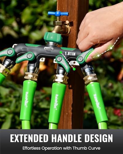 RAINPOINT 4 Way Garden Hose Splitter, 100% Metal Heavy Duty Water Hose Splitter with Individual Shut-Off Valves, 3/4" GHT High Flow Outdoor Faucet Splitter, 1.81" Extra Long Handle (Dark Green) - Image 6