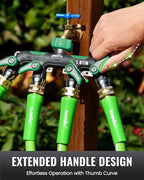 RAINPOINT 4 Way Garden Hose Splitter, 100% Metal Heavy Duty Water Hose Splitter with Individual Shut-Off Valves, 3/4" GHT High Flow Outdoor Faucet Splitter, 1.81" Extra Long Handle (Dark Green) - Image 6