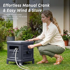 Garden Hose Reel Hideaway, Heavy Duty Metal Hose Reel Box Holds 125FT x 5/8" Hose, Steel Hose Storage Box with Manual Crank, Hose Guide and Leak-Proof Aluminum Connections, Stable 4-Leg Base - Image 3