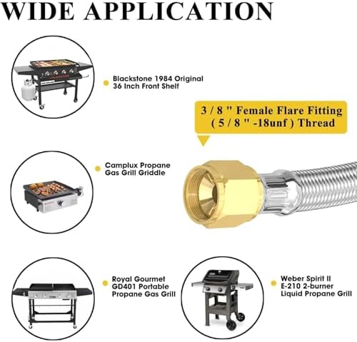 6FT Propane Quick Connect Hose for RV to Gas Grill, RV Quick Connect Propane Hose to RV 1/4" Female Quick Disconnect, with 1/4" Safety Shutoff Valve & Elbow Adapter for Blackstone 17"/22" Griddle - Image 6