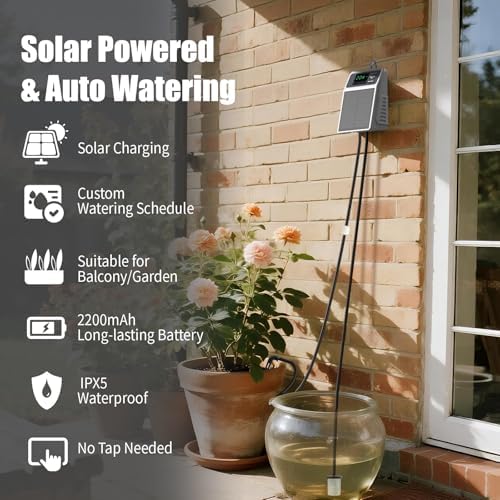 Solar Automatic Drip Irrigation System with Programmable Timer, 10m/33FT Self Watering Kit, Solar Powered Auto Watering System for Garden Plants, Potted Flowers, Greenhouse, Patio - Image 4