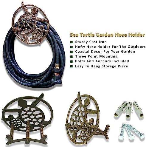 Zeckos Sea Turtle Garden Hose Holder, 12.25 Inch Diameter Bronze Cast Iron - Image 2