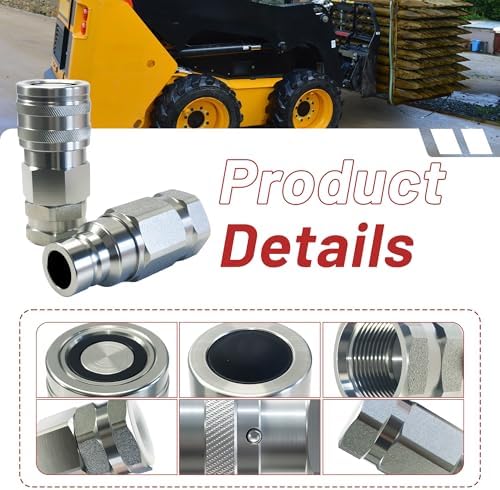 1" SAE Thread Flat Face High Flow Skid Steer Hydraulic Quick Connect Couplers Set | 3/4" Body - Image 5