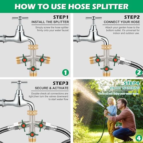Love is War Brass 3 Way Garden Hose Splitter with Individual Shut Off Valves, Heavy Duty 3/4 Inch Outdoor Water Hose Connector Splitter for Garden Faucet Spigot - Image 4