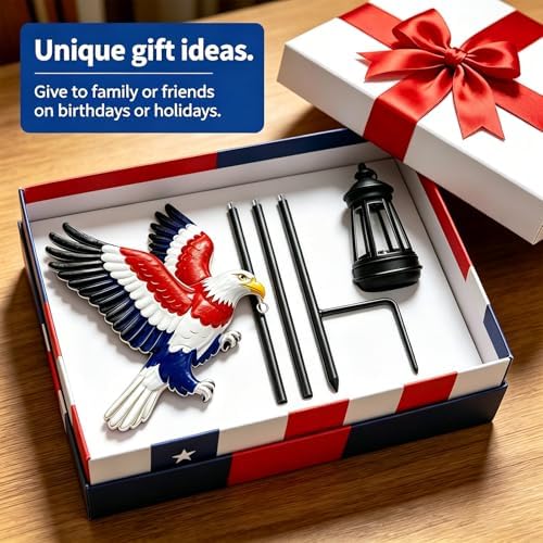 4th of July Decorations 250th anniversary Bald Eagle Solar Garden Light Outdoor Waterproof, Gift for family and friends, Stake Light with Solar Lantern,Solar Lights Yard Art Outside Patio Garden Decor - Image 3