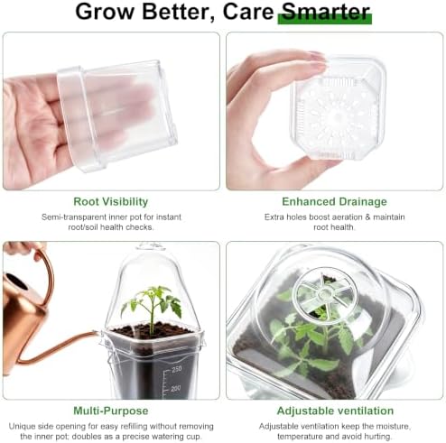 12 Pcs Self Watering Pots with Humidity Dome for Indoor Plants - Small Clear Propagation Cups, Plastic Tissue Culture Acclimation Kit for African Violet, Succulent, Alocasia, Hoya（Pink） - Image 4