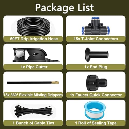 50Ft Drip Irrigation System, 360° Bendable Misting Irrigation Kit, Automatic Garden Watering System with Upgraded Brass Nozzles and 8mm Tubing,DIY Adjustable Sprinkler Set for Greenhouse,Yard,Patio - Image 2