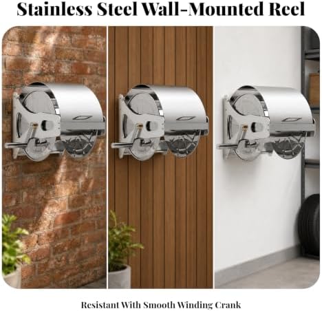 Wall-Mounted Hose Reel with Crank Easy to Install Stainless Hose Reel for Household Outdoor Water Tasks, L - Image 3