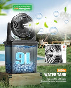 Ausic 9L Bucket Portable Misting Fan for Outdoors Patios, 30000mAh Rechargeable Battery Operated Camping Fan, 3 Strong Winds, 3 Large Spray Outlets, for Fishing/Travel/Garden Party/Golf/Tent/Office - Image 2