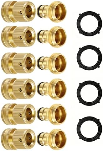 RainPoint Quick Connect Hose Fittings 3/4" GHT - Solid Brass Garden Hose Connectors, No-Leak Design & Universal Fit for Instant Connection (6 Sets) by RainPoint