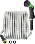 Metal Garden Hose 50FT, Heavy Duty Water Hose with Sprayer Nozzle - Leak Proof, Kink Free, Anti-rust, 5/8" Diameter Steel Hose, Ultra Lightweight & Durable Outdoor Hose by HOPITU