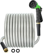 Metal Garden Hose 25 FT,Heavy Duty Garden Hose with 3/4'' Sprayer Nozzle - Leak Proof, Kink Free, Anti-rust, 5/8'' Diameter Stainless Hose, Ultra Lightweight & Durable and Easy Storage by HOPITU