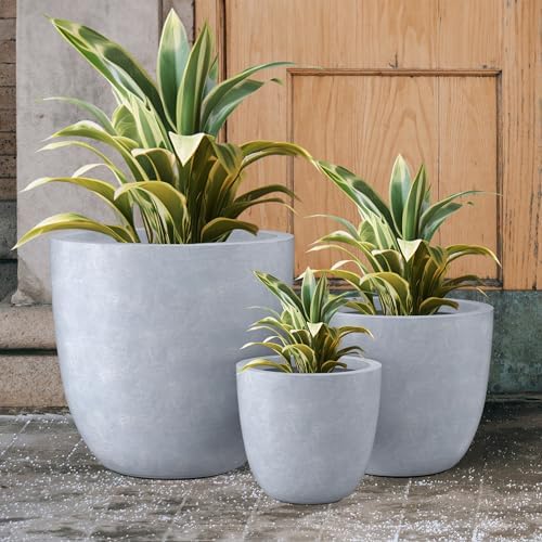 Kante Set of 3 Blue Gray Concrete Bowl Round Planters for Modern Home - Image 6