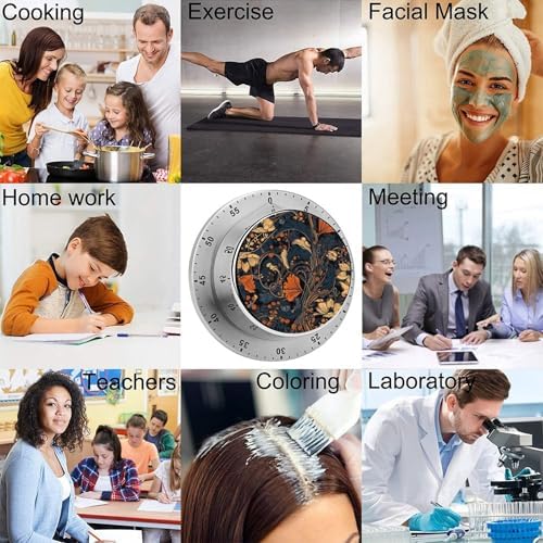 Mechanical Kitchen Timers for Cooking,Blue and Orange Printed 60 Minute Magnetic Countdown Timer,Cute Cooking Timers with Alarm,Stainless Steel Time Timer Manual No Batteries Required - Image 5
