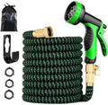 100 ft Expandable Garden Hose - Kink Free Flexible Water Hose 100ft with 10 Pattern Spray Nozzle, 3/4 Solid Brass Connectors, Retractable Latex Core - Lightweight Expanding Hose by tyrellso