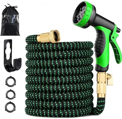 100 ft Expandable Garden Hose - Kink Free Flexible Water Hose 100ft with 10 Pattern Spray Nozzle, 3/4 Solid Brass Connectors, Retractable Latex Core - Lightweight Expanding Hose by tyrellso