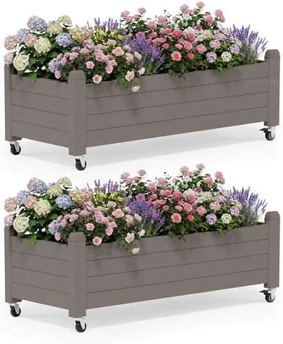 Fancyango Raised Garden Bed with Wheels 13.3" Hx2 -Gray by Warmnestforpets