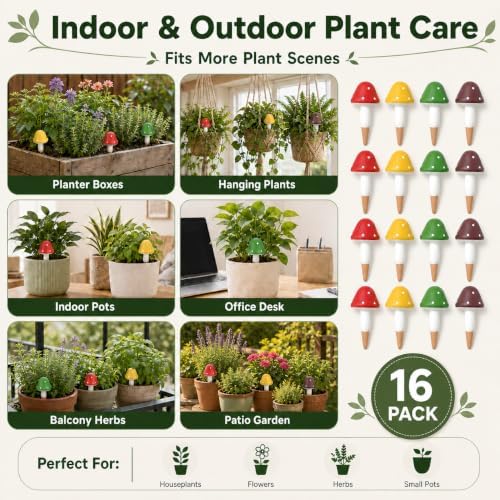 16 Packs Terracotta Watering Spikes Mushroom,Plant Self-Watering Devices - Image 4