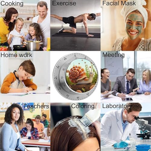 Mechanical Kitchen Timers for Cooking,Cute Snail Printed 60 Minute Magnetic Countdown Timer,Cute Cooking Timers with Alarm,Stainless Steel Time Timer Manual No Batteries Required - Image 5