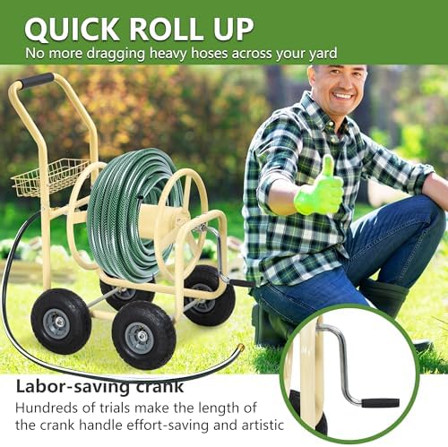 PayLessHere | Garden Hose Reel Cart | Holds Upto 300ft of 5/8" Hose | Tan - Image 5