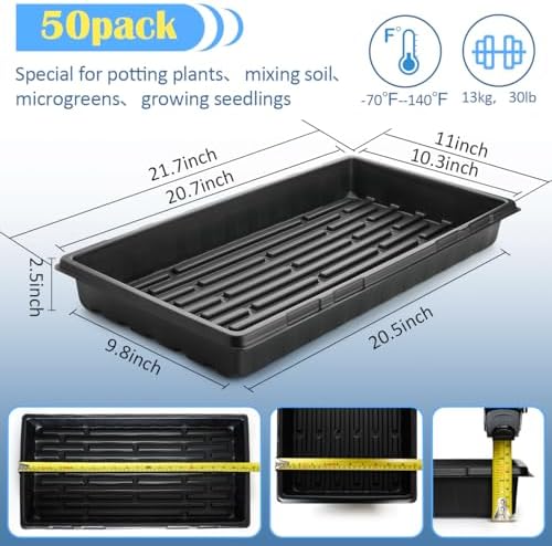 50-Pack Heavy-Duty 1020 Seed Trays No Holes, Thick Plastic Plant Flats - Image 2