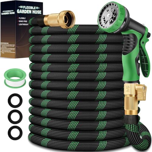 50 ft Garden Hose, 2026 Upgraded Lightweight with 3/4" Solid Brass Fittings, Ultra Durable No Kink Flexible Hose with 10-Function Nozzle, Leak-Free All-Weather for Yard, Lawn by Unknown