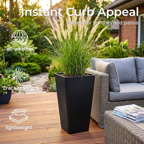 KOL Planters for Outdoor Plants, 20 Inch Tall Black Plant Pots, 2 Pack - Image 3
