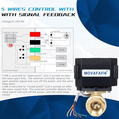 1" Brass Motorized Ball Valve - 5 Wire Electric Water Valve with Full Port, 9-24V DC Automatic Ball Valve, Compatible with Signal Feedback, IP67 - Image 4