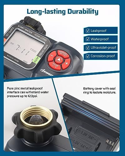 DEWENWILS 2-Zone Hose Timer with Rain Delay, Manual & Auto Watering - Image 5
