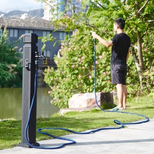Outdoor Stainless Steel Square Garden Water Column with Faucet, Freestanding Hose Stand with 15M High Pressure Water Pipe, for Garden Irrigation and Washing,26in by RNQZ