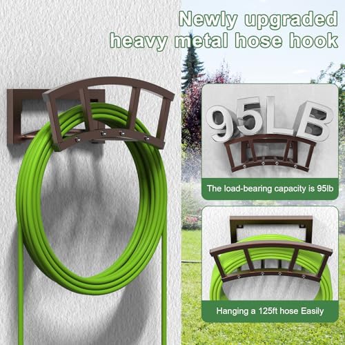 2 Pack Garden Hose Holder Wall Mounted, Outdoor Heavy Duty Metal Water Hose Holder Hanger Holds 125-ft Water Pipe, Sturdy Detachable Hose Storage Organizer Reel Rack for Outside Garden Lawn, Bronze - Image 2