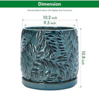 D'vine Dev Embossed Leaves Ceramic Planter, 10 in, Ocean Teal, 27-A-P-8 - Image 3