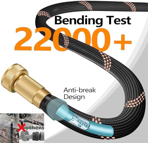 Garden Hose 50ft, 2026 Ultra Lightweight Water Hoses w/10 Function Spray Nozzle and 3/4" Brass Fittings- Durable, & Flexible Water Pipe for Yard, Lawn, Outdoor & Gardening(Black Rose gold) - Image 6