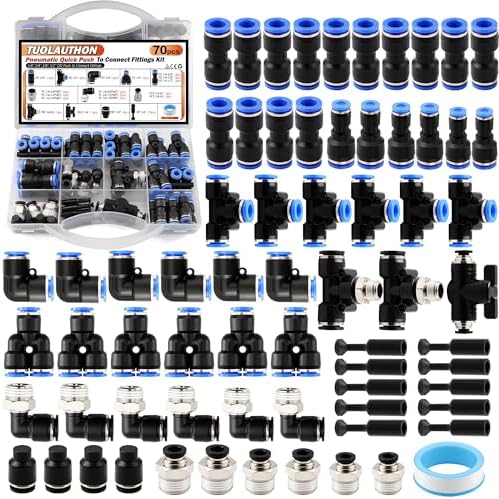 70PCS 1/4" OD Quick Connect Air Hose Fittings Kit, Push to Connect 1/4 1/8 3/8 1/2 NPT Threads&Reducer Pneumatic Line Assortment for Air Compressor, Air System, Auto and Trailer Repair by Unknown