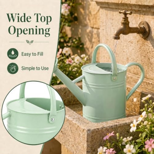 1 Gallon Metal Watering Can for Indoor Outdoor Plants, Pale Mint - Image 4