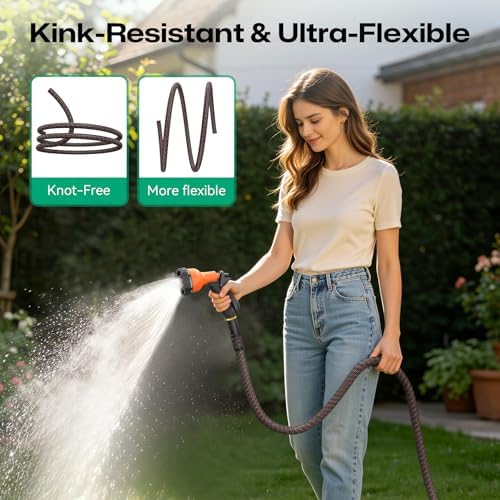 Garden Hose 75ft NON-EXPANDABLE Water Hose, 3-Layer Lightweight Nylon Braided Hose for Yard, Car Wash & Pet Shower, 600 PSI Heavy Duty Burst Kink-Free with 10-Way Nozzle & 3/4" Brass Fittings - Image 6