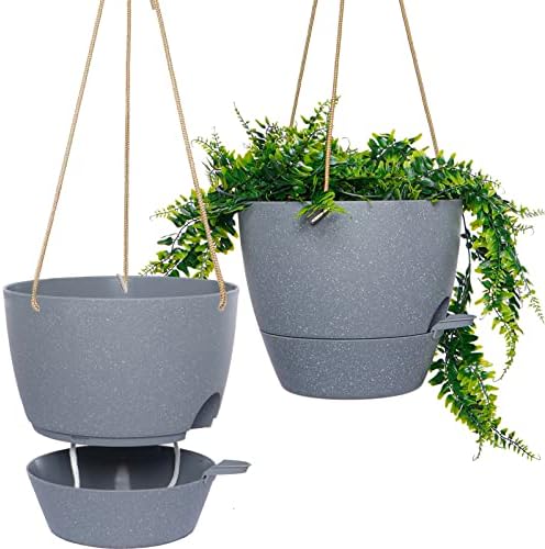 SwinDuck 10 Inch Self Watering Hanging Pots, 2 Pack Hanging Planters with 40oZ Deep Reservior for Indoor Outdoor Plants Flowers, Grey by SwinDuck