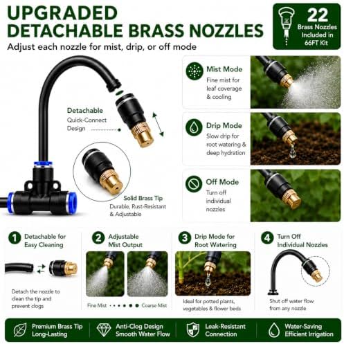 66FT 5/16" Garden Watering Kit with 22 Brass Nozzles - Image 3