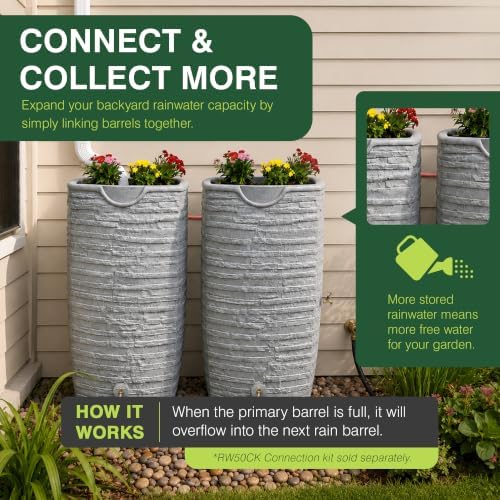 Good Ideas Impressions Riverwalk Rain Water Collection Barrel, 50 Gallon - Image 4
