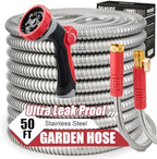 Stainless Steel Garden Hose 50ft, Heavy Duty Water Hose with 10 Functional Nozzles, No Kink, Lightweight and Flexible, Strong and Durable, Suitable for Outdoor,Yard and Lawn by Unknown