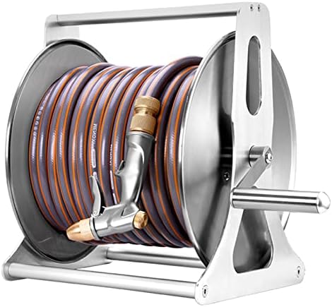 Garden Hose Reel 1/2 Inch Heavy Duty Hose, Outdoor Portable Stainless Steel Hose Storage Stand with Crank, Wall/Floor Mounted Water Pipe Car Roll Hose Holder, Patio Hoses Butler Rack Swivel Bracket by Doorhighpeak