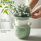Suclain 2 Pack Ceramic African Violet Pots Self Watering Plant Pot Effortless Self Watering Plant Flower for Busy Lovers, Indoor(Green,6.5 Inch) - Image 3