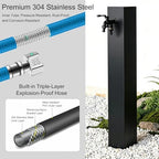 Outdoor Stainless Steel Garden Water Column - Freestanding Hose Stand with Double Outlet Faucet, Decorative Yard Hydrant Fountain for Patio & Backyard (27.5 x 4.7 in) - Image 3