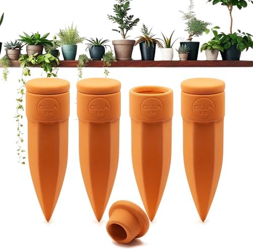 The Olla Company Terracotta Watering Spikes with Lids, Small 4 Pack by TheOllaCompany