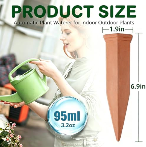 VVU Terracotta Watering Stakes for Plants, Slow-Release Plant Watering Spikes, Bottle-Fed Self-Watering Devices for Indoor and Outdoor Plants, Vacation Plant Care, 6 Pack - Image 2