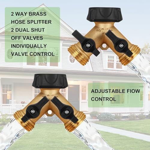 Biswing 4 Pack Garden Hose Splitter 2 Way, Heavy Duty Brass Connector Tap Splitter, Y Splitter 2 Valves with 4 Extra Rubber Washers - Image 5