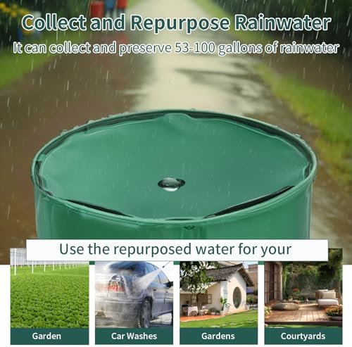 100 Gallon Collapsible Rain Barrel Water Collection System - Foldable Portable PVC Water Tank with Built-in Filter, 2 Spigots, Faucet, Stand & Mesh Top for Garden Irrigation & Outdoor Use - Image 6