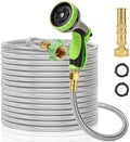 Garden Hose Metal 50 FT, Stainless Steel Hose, Water Hose with 10 Function Nozzle & Brass Nozzle, Lightweight, No Kink & Tangle, Easy to Use & Store, Heavy Duty Metal Hose for Yard and Lawn by Kuosdaz