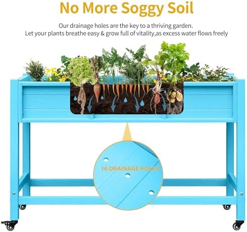DWVO Raised Garden Bed HDPE with Wheels 47x18x31in Weather-Resistant Poly Wood Raised Planter Box Outdoor with Legs, Elevated Garden Bed for Patio Balcony Backyard, Blue - Image 2